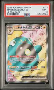 Pokemon Single - 2025 JTG EN IONO'S BELLIBOLT ex ULTRA RARE MINT 9